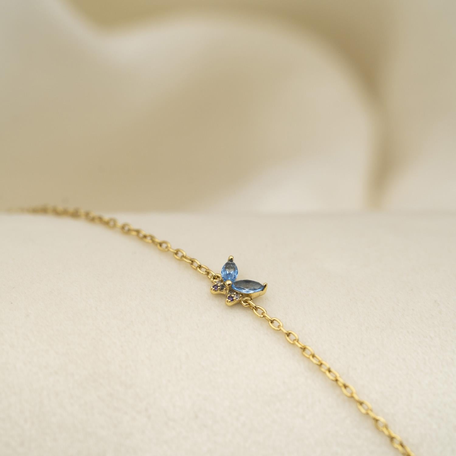 Prins & Prinsesse Armbånd i forgylt sølv med blå sommerfugl