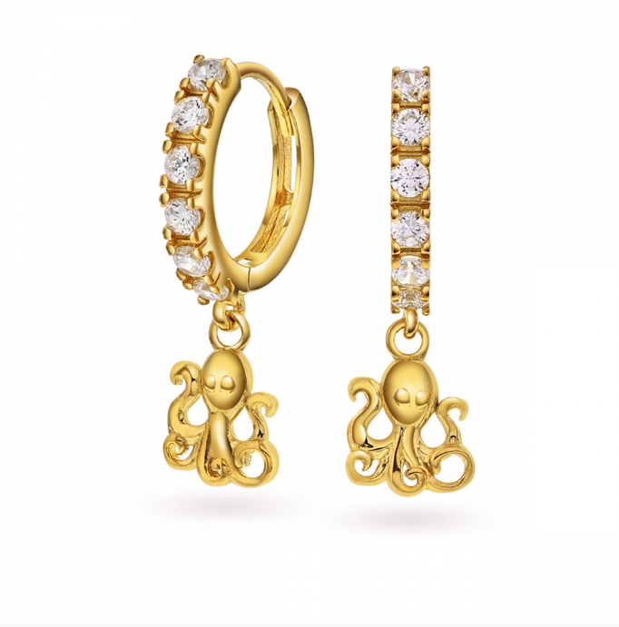 Øreringer i forgylt sølv med blekksprut