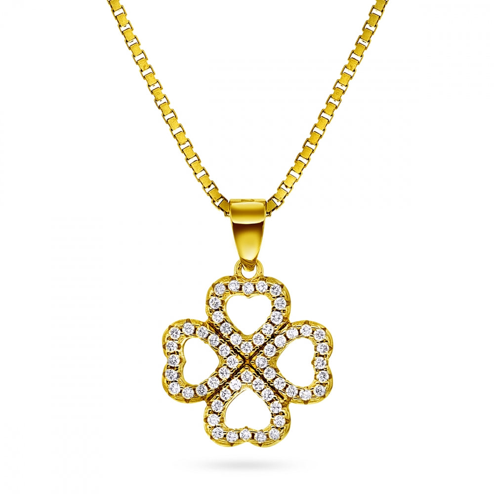 Smykke i forgylt sølv med zirkonia, Firkløver