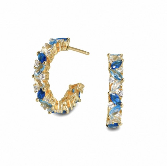 ØREDOBBER I FORGYLT SØLV MED BLÅ ZIRKONIA