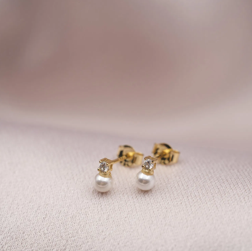 Øredobber i sølv med perle og zirkonia