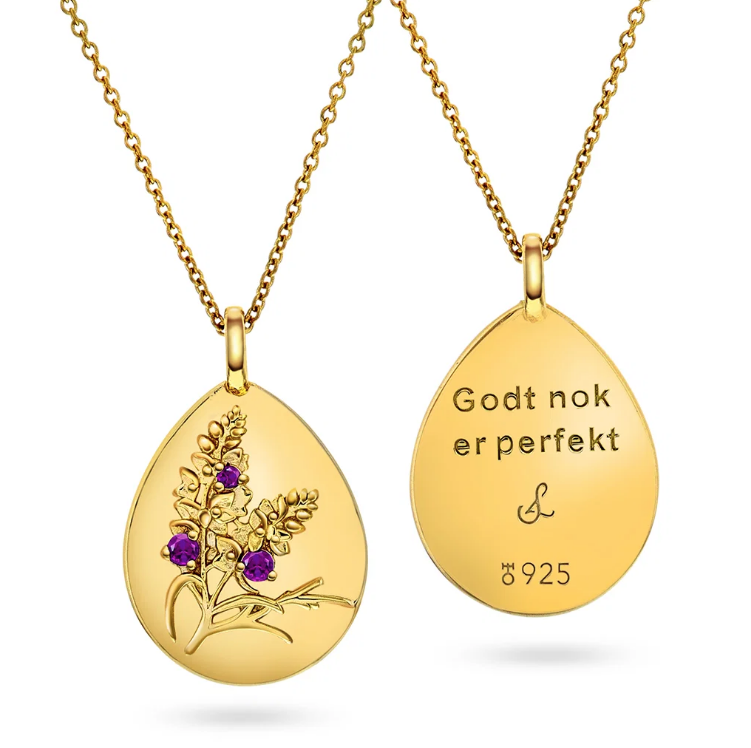 Amulett "Godt nok er perfekt" med ametyst
