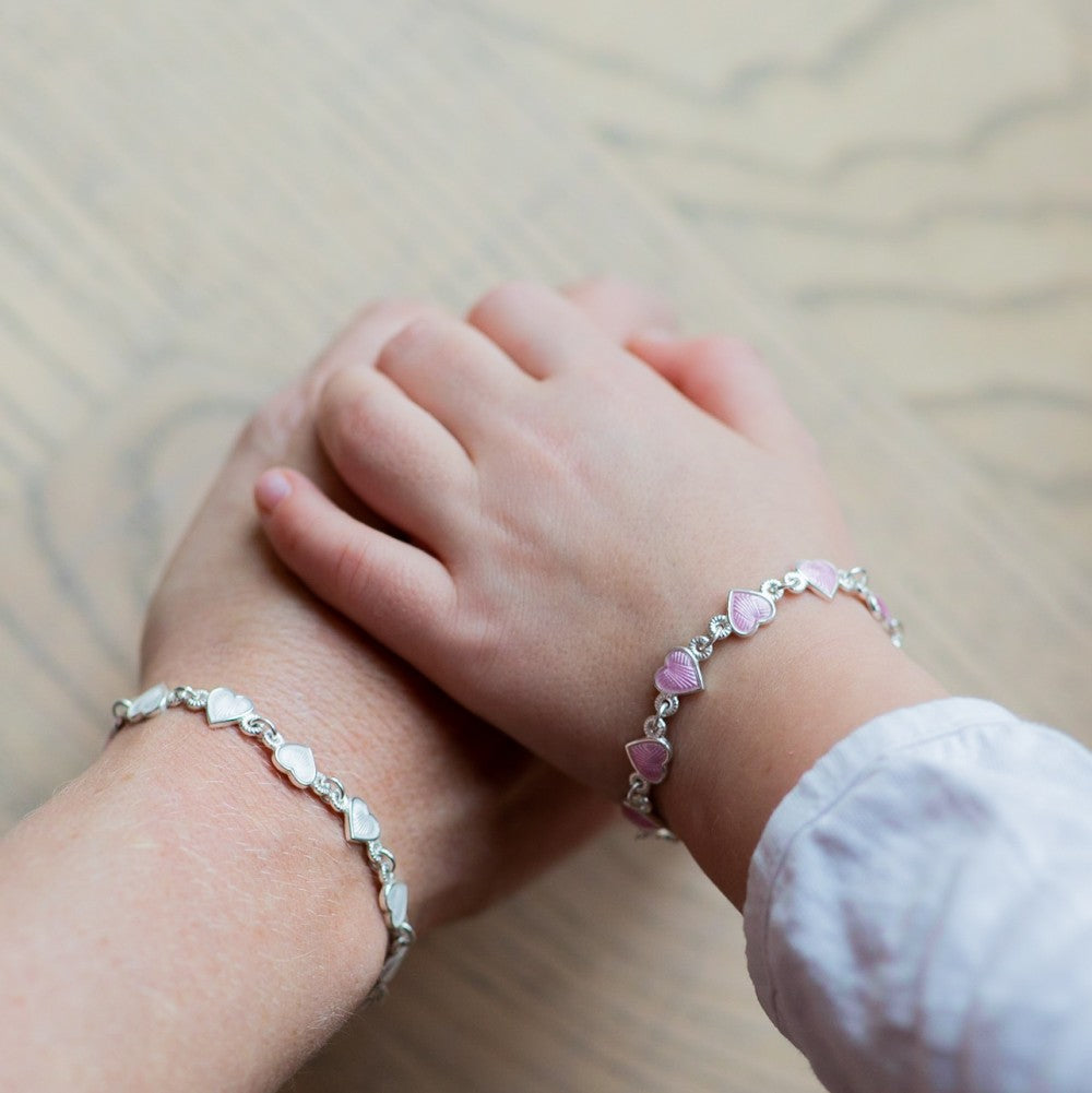 Helarmbånd i sølv, Rosa hjerter