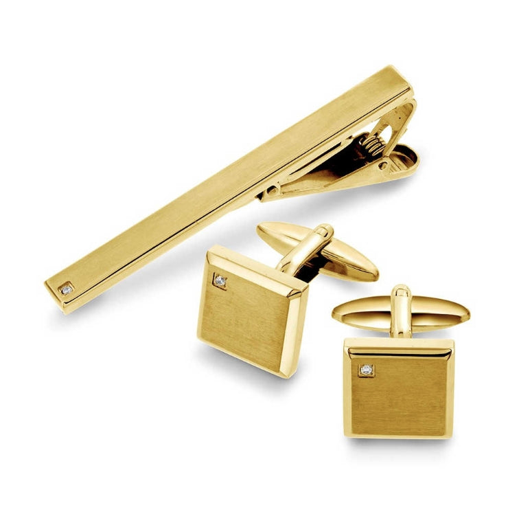 Sett med Mansjettknapper og slipsnål i stål