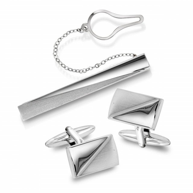 Sett med slipsnål og mansjettknapper, stål
