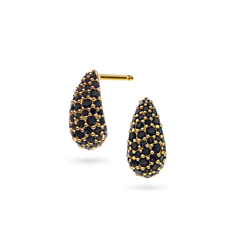 Nora Mørk Øredobber i forgylt sølv med svart zirkonia