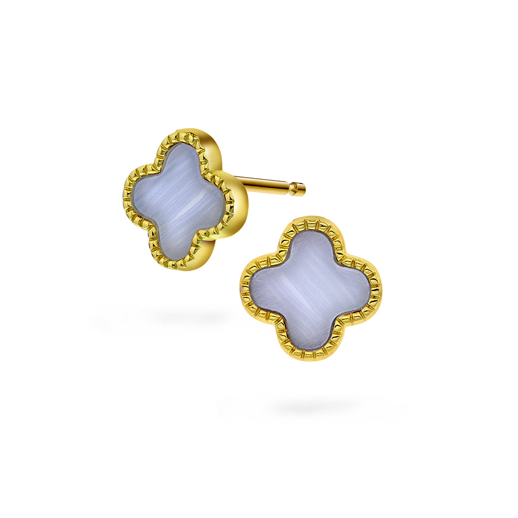 Øredobber i sølv med lys gråblå kløver