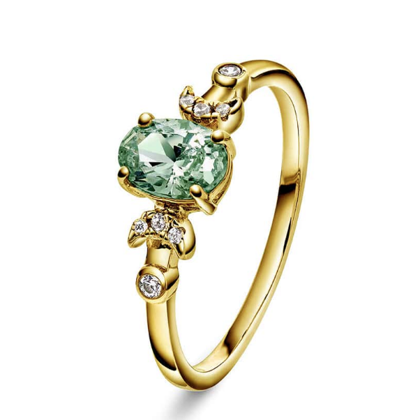 Cora ring i forgylt sølv, grønn zirkonia