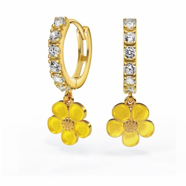 LIV Øreringer i forgylt sølv med zirkonia, Smørblomst
