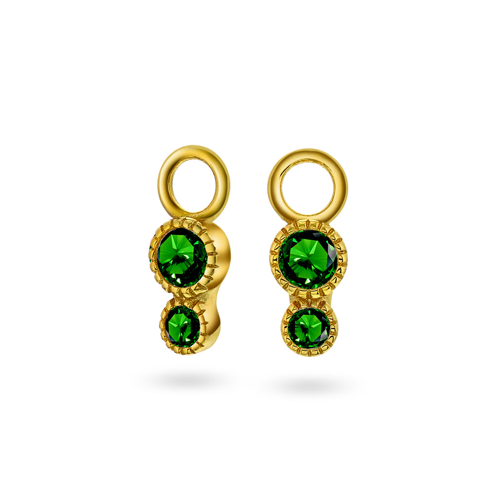 Nora Mørk Duo charms i forgylt sølv med grønn zirkonia