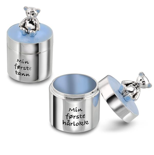 Skrin til barn "Min første tann og hårlokk" i blå