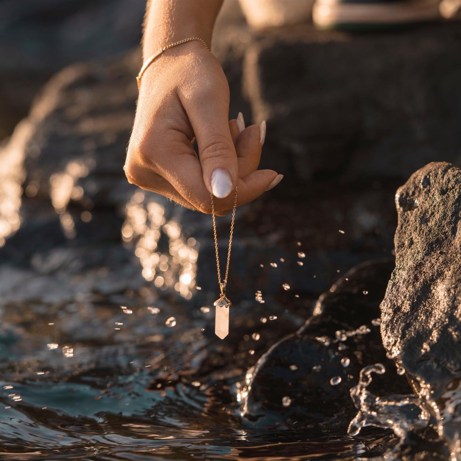 INTUITION PENDELSMYKKE SØLV, ROSENKVARTS