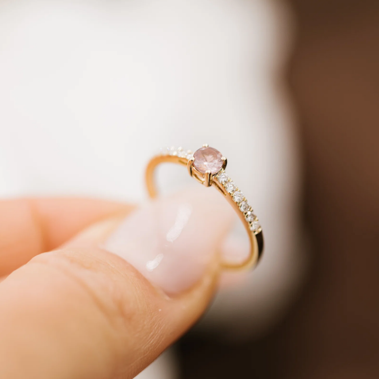 RING I GULL MED GRANAT OG DIAMANTER 0,19 CT WP