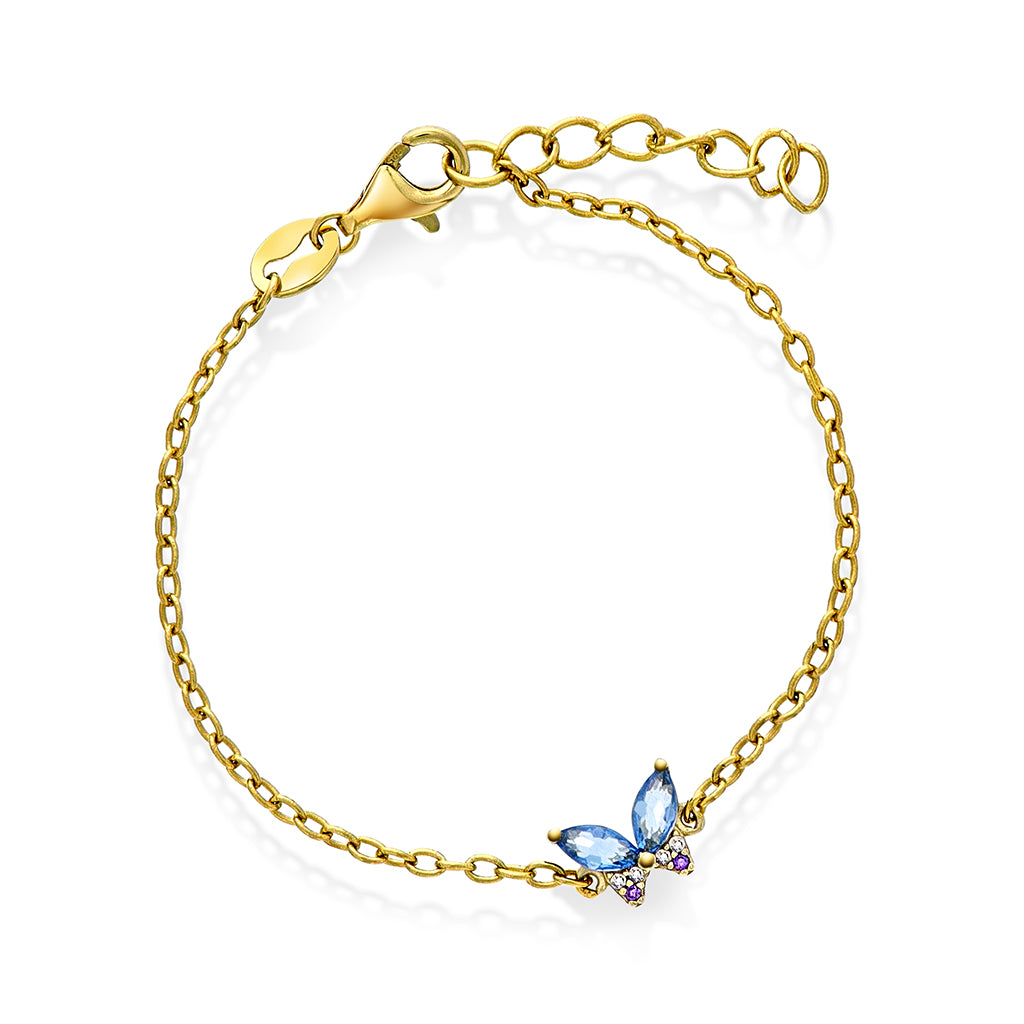 Prins & Prinsesse Armbånd i forgylt sølv med blå sommerfugl