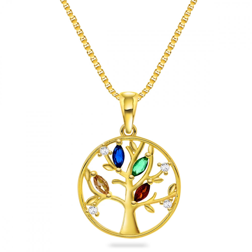 Livets tre smykke i sølv, flerfarget zirkonia
