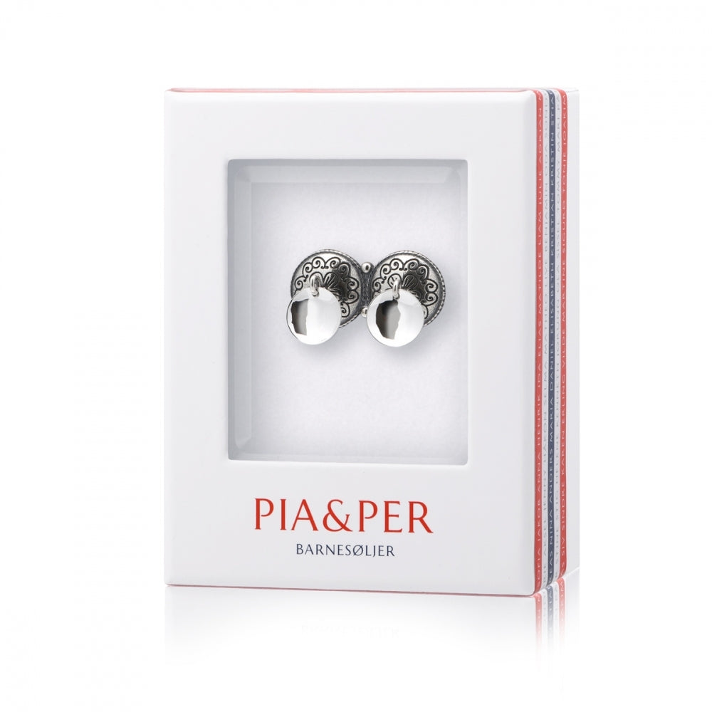 Pia & Per Dobbel halsknapp, oksidert m/løv