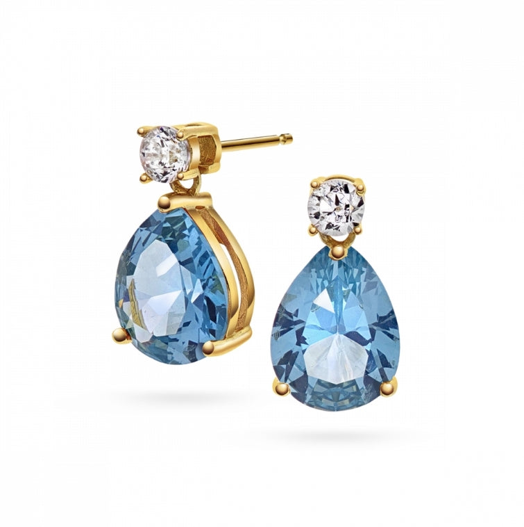 NOVIA DRÅPE ØREDOBBER I FORGYLT SØLV, HVIT/BLÅ ZIRKONIA