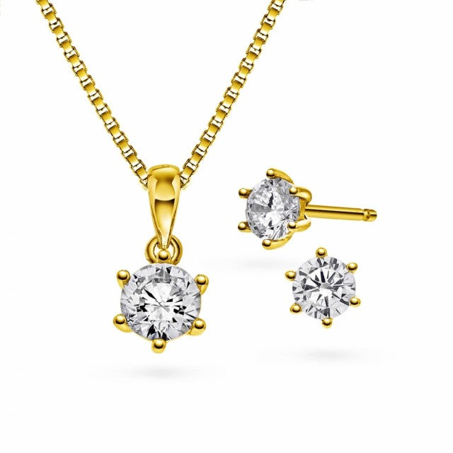 Smykksett i forgylt sølv med zirkonia