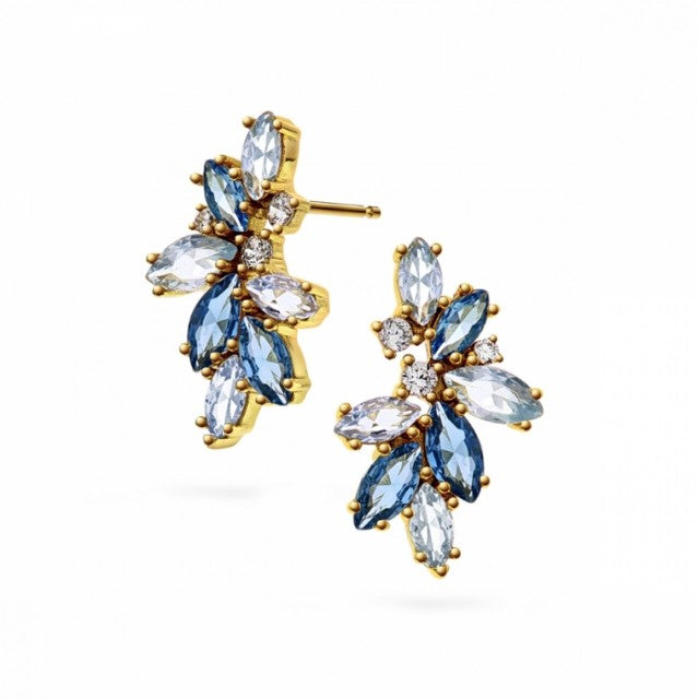 Novia Blad Øredobber i forgylt sølv med blå zirkonia