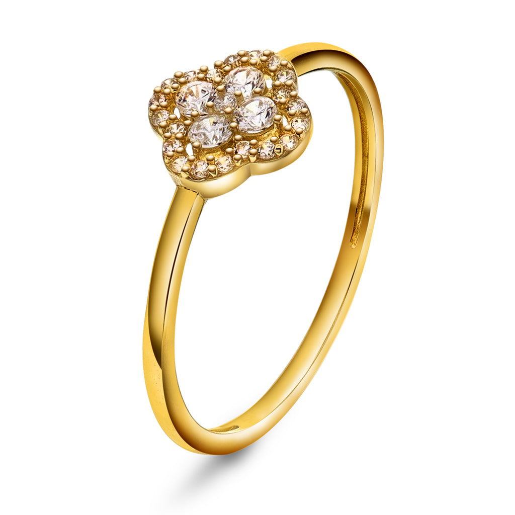 Ring i gull med zirkonia, Kløver