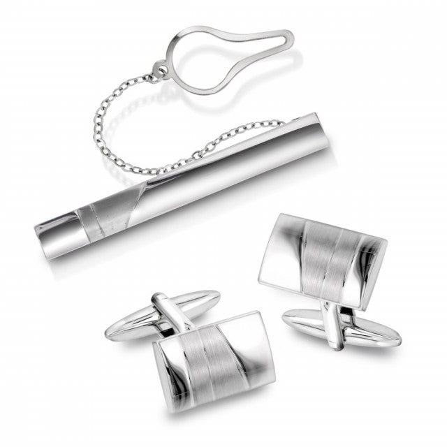Sett med slipsnål og mansjettknapper, stål