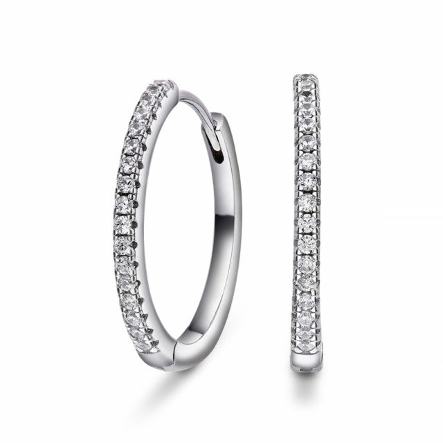 Øreringer i sølv med hvite zirkonia, 20mm