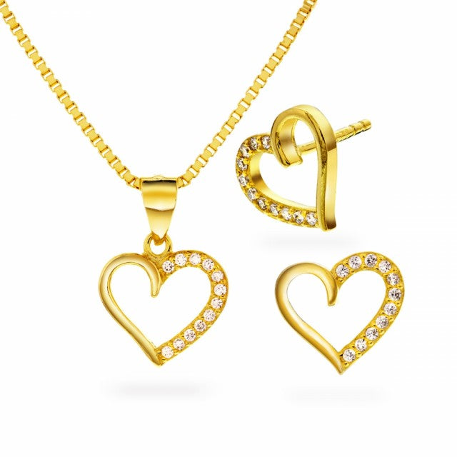 Smykkesett i forgylt sølv med zirkonia, Hjerte