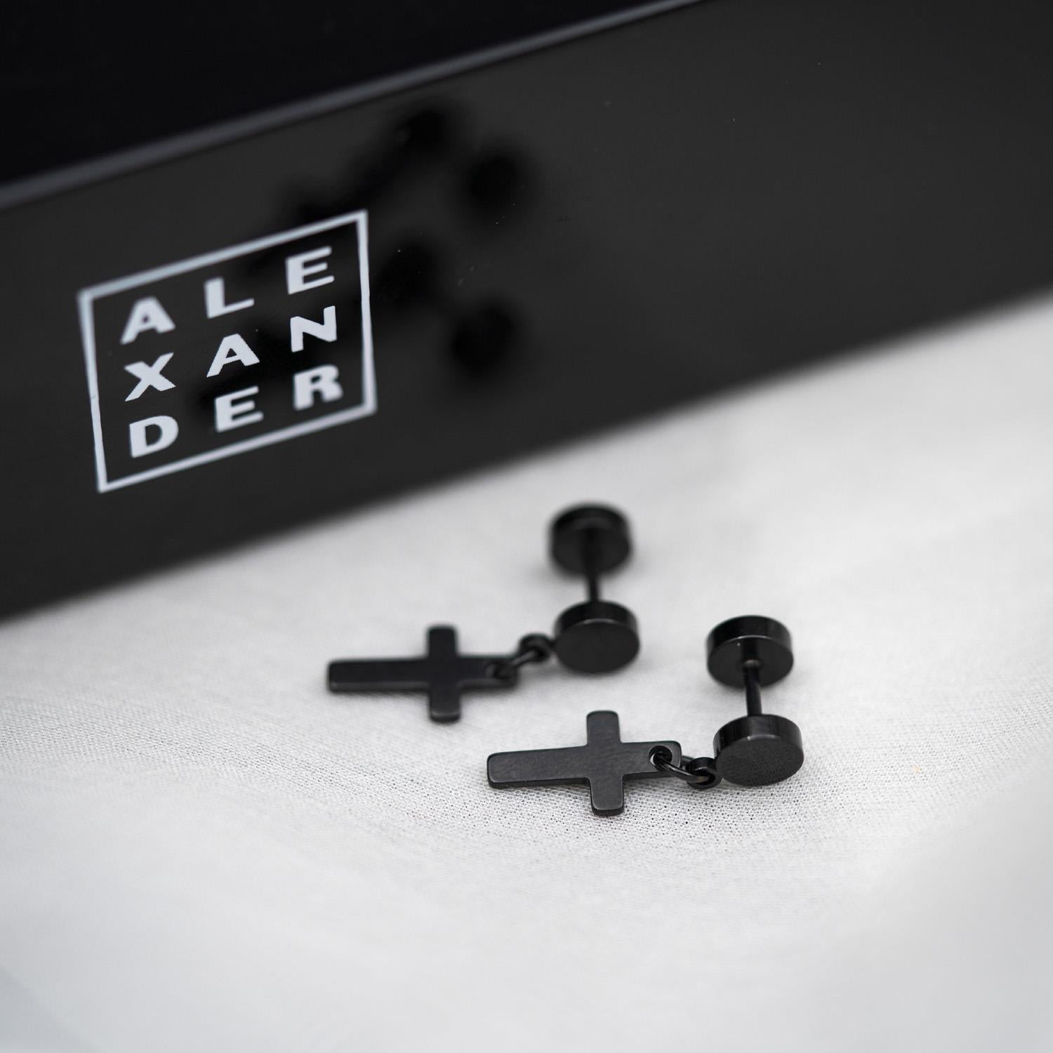 Alexander - Øredobber i stål, Svart Kors