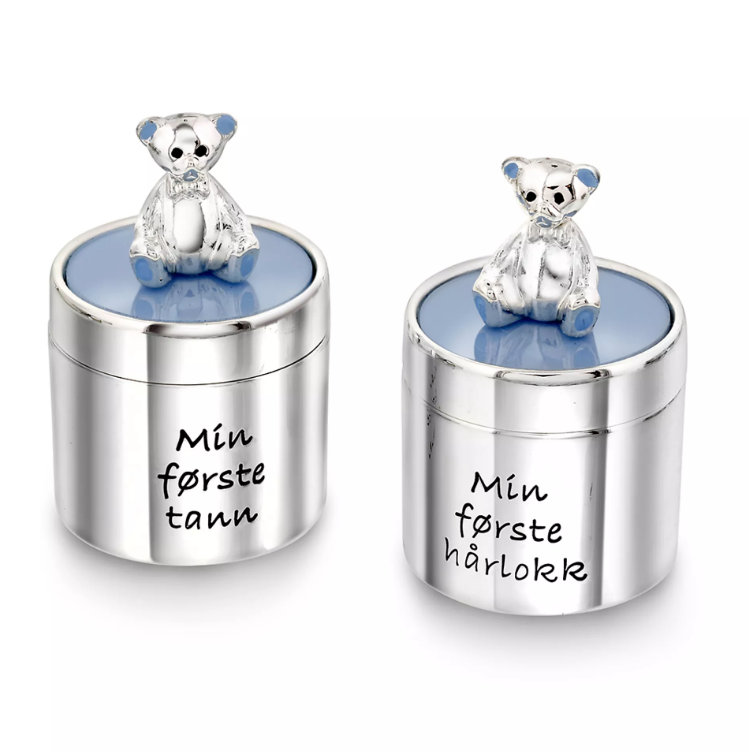 Skrin til barn "Min første tann og hårlokk" i blå