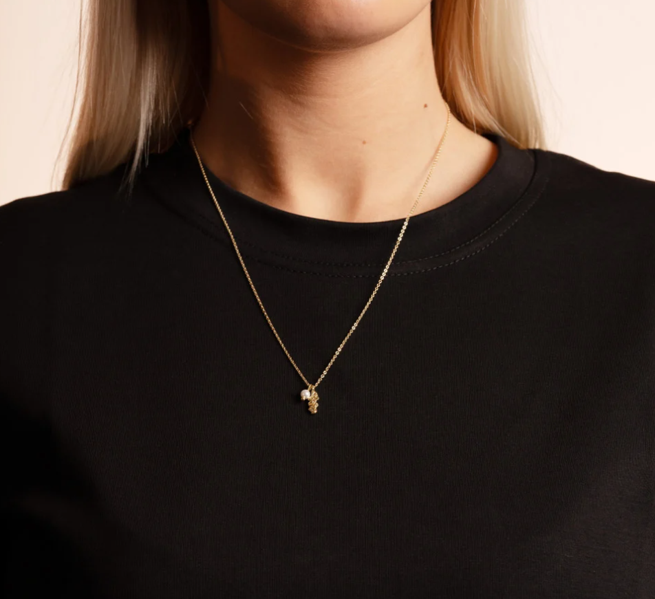 Cat pearl pendant halskjede 50 cm, forgylt