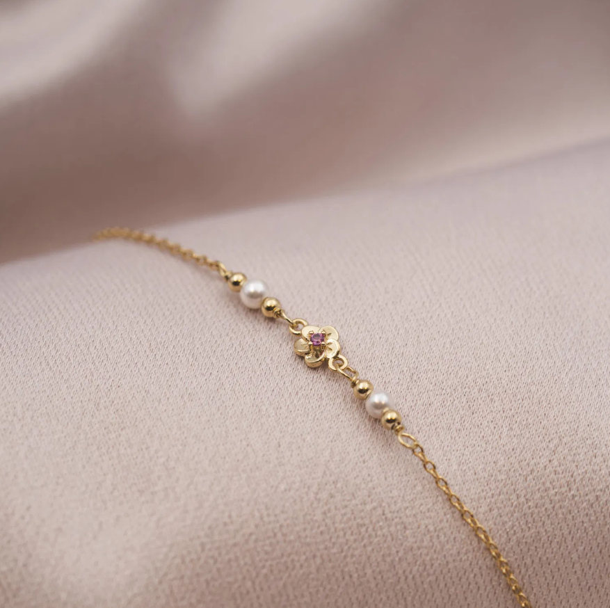 Armbånd i sølv med zirkonia, blomster