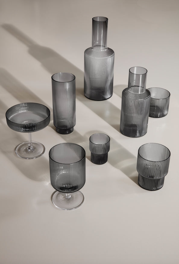 Ripple Long Drink Glasses 4 stk, Smoked grey