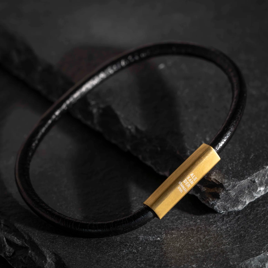 Tind armbånd i lær, Svart