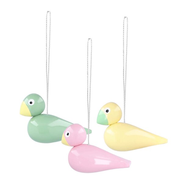 Sangfugler 3 stk, Grønn/gul/rosa