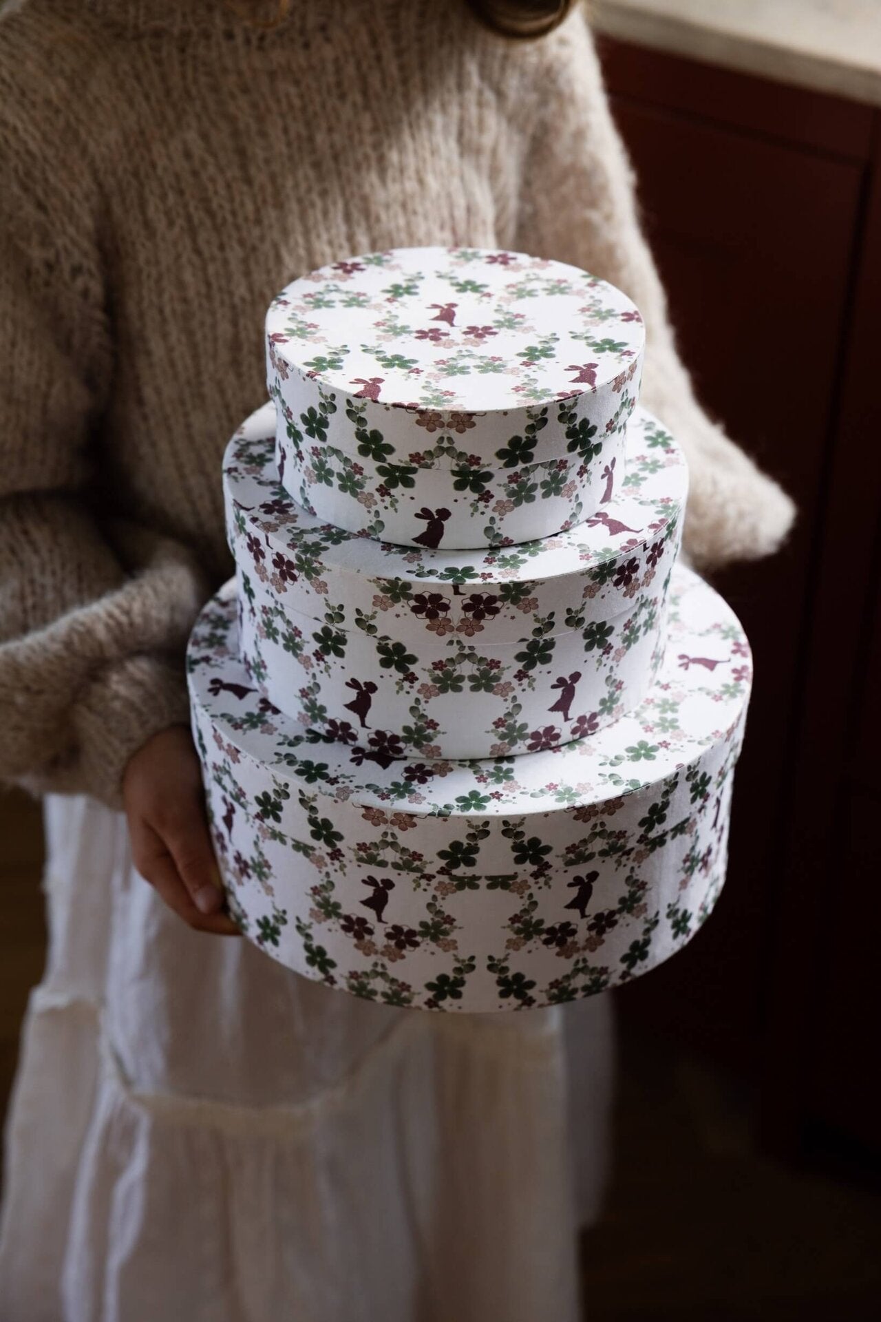 Alveblomst runde gavebokser,  3 pk