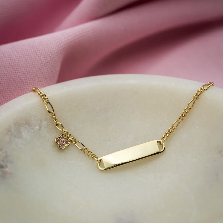 ID-ARMBÅND I SØLV MED ROSA KLØVER