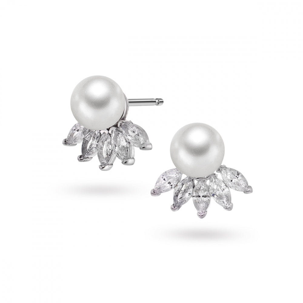 Øredobber i sølv med perle og zirkonia, 11mm