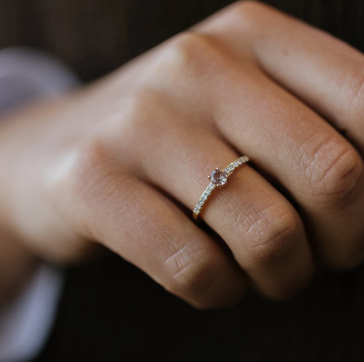 RING I GULL MED GRANAT OG DIAMANTER 0,19 CT WP