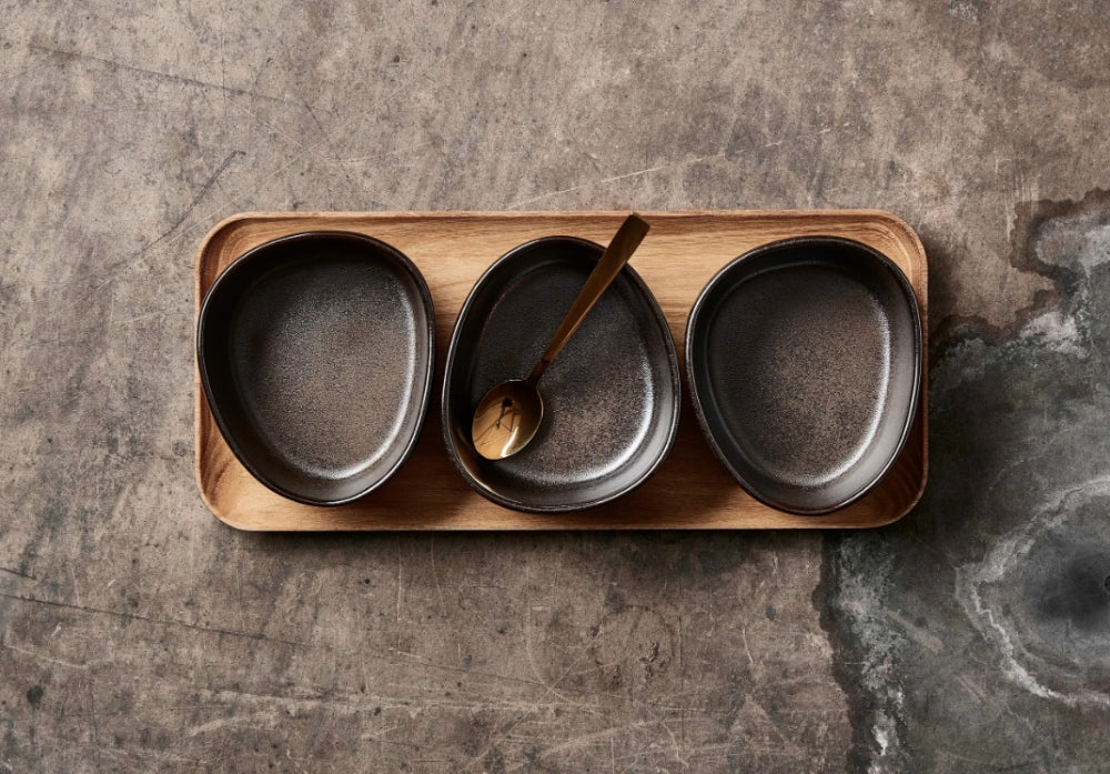 RAW ORGANIC SKÅLSETT MED TREBRETT, TITANIUM BLACK