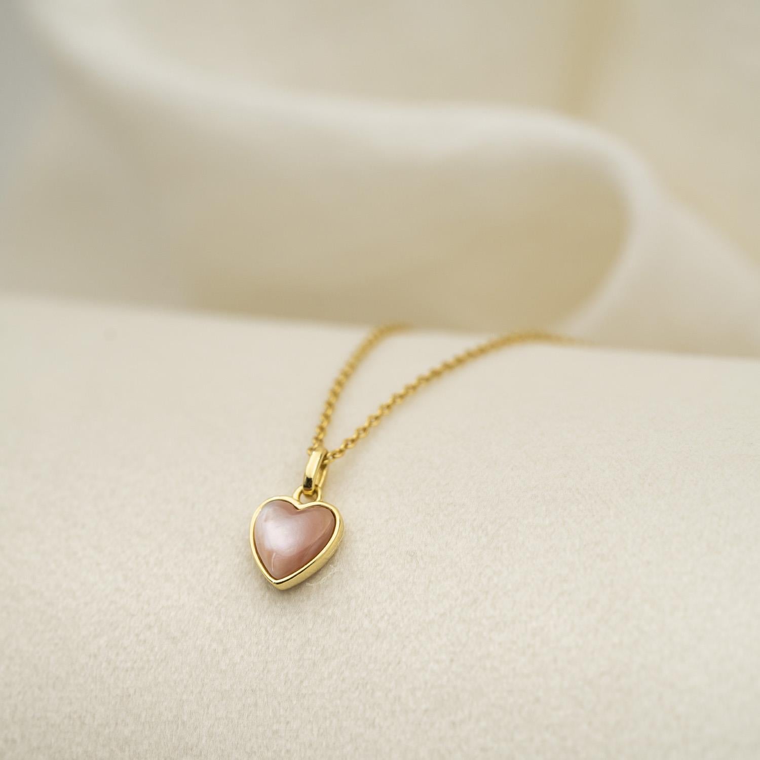 Prins & Prinsesse Smykke i forgylt sølv med rosa perle, Hjerte