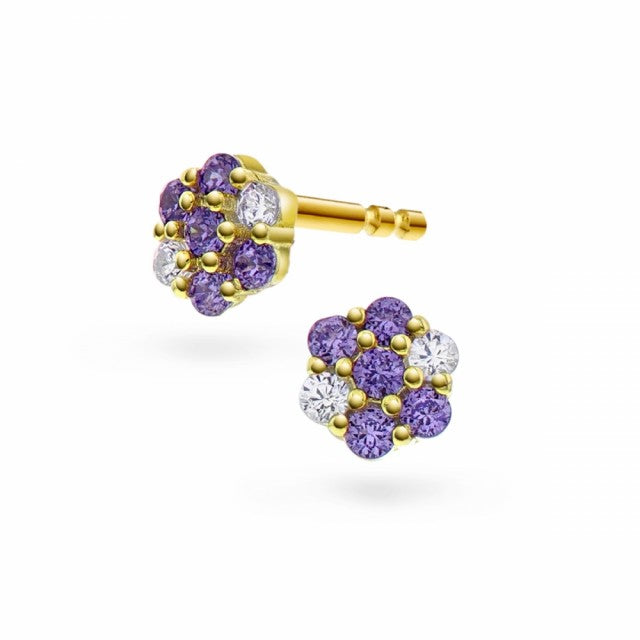 Øredobber i forgylt sølv med lilla zirkonia