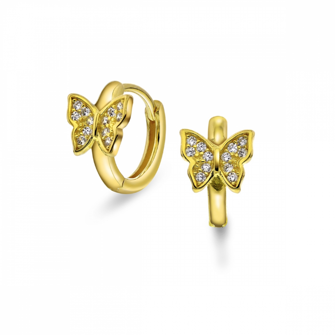Øreringer i forgylt sølv med zirkonia, Sommerfugl