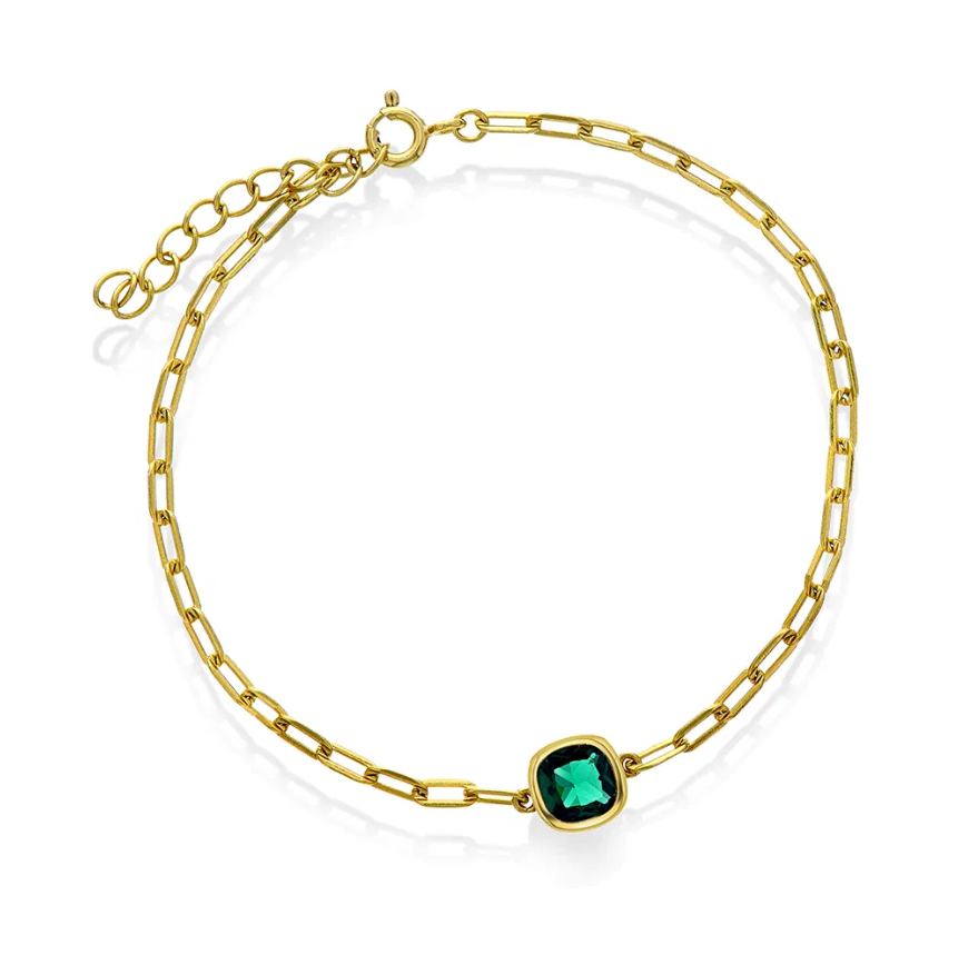 Armbånd i forgylt sølv med grønn zirkonia
