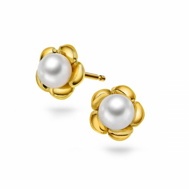 Øredobber i forgylt sølv med perle
