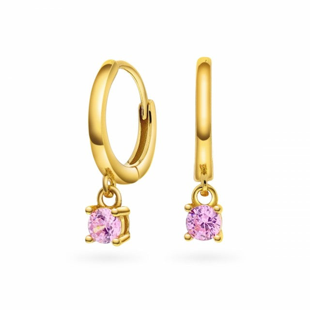 Øreringer i forgylt sølv med rosa zirkonia