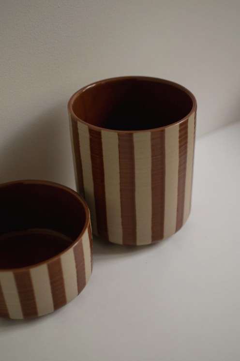 LINE POTTE 14X16 CM, STRIPE NOUGAT