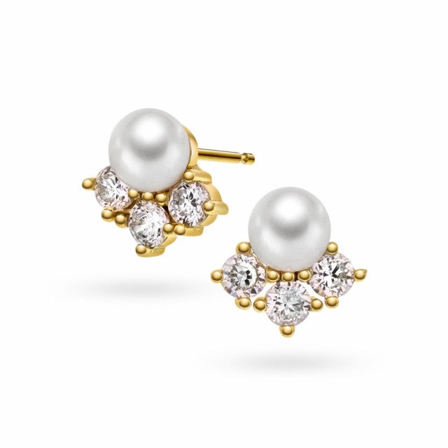 Øredobber i forgylt sølv med zirkonia og perle