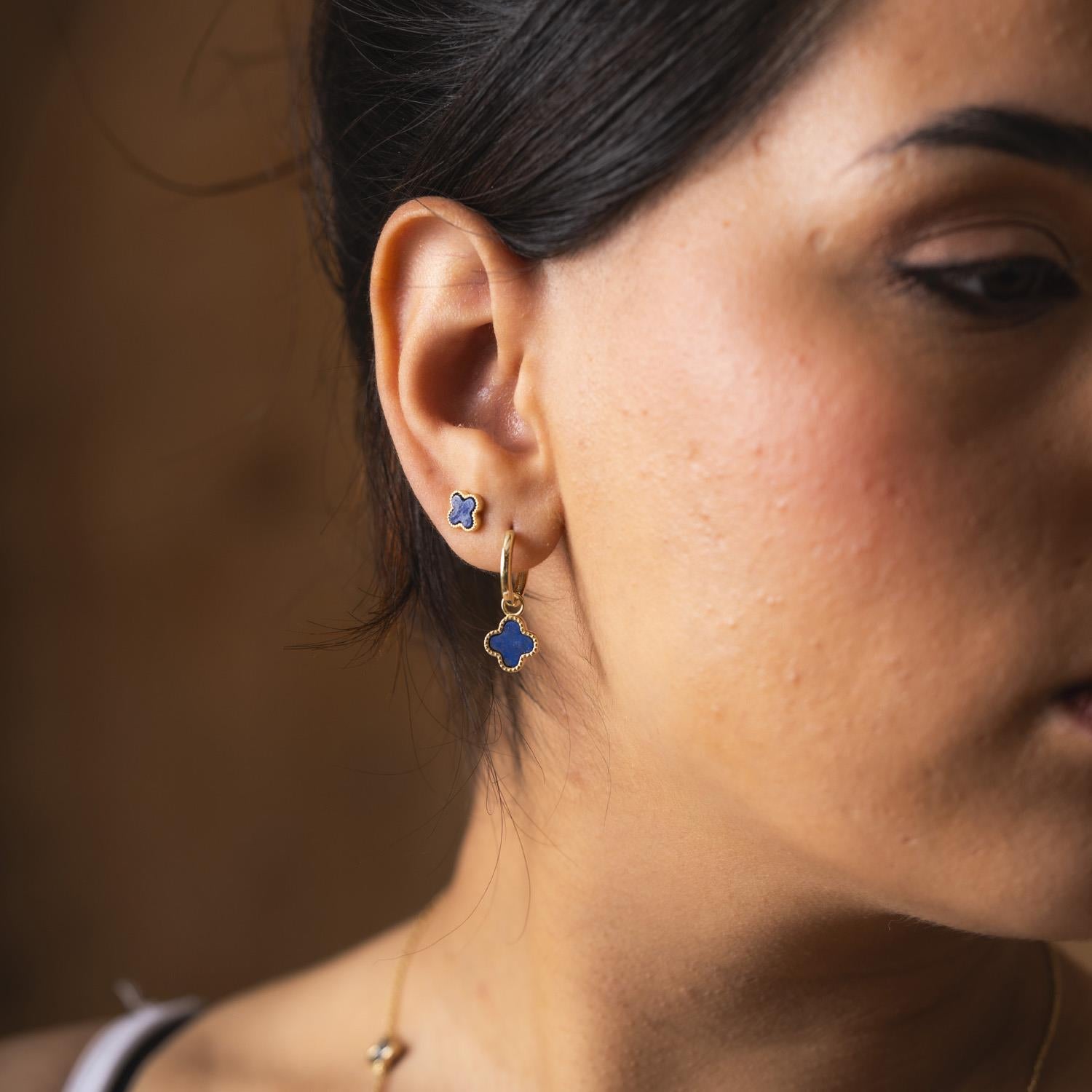 Øreringer i forgylt sølv, Havblå kløver