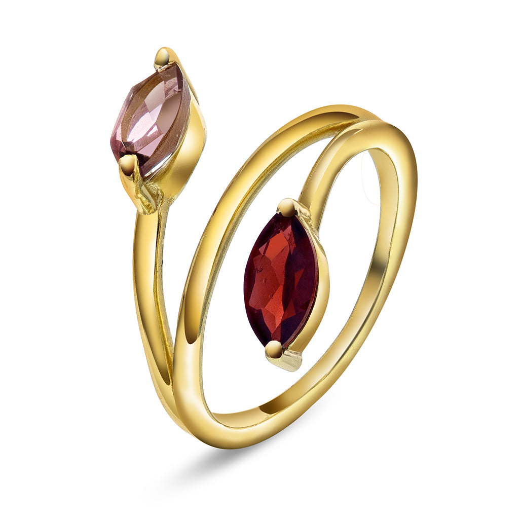 Mirage ring i forgylt sølv med rosa stener