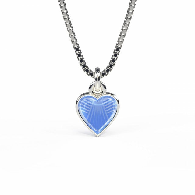 Halskjede i sølv 8 mm, Lyseblå hjerte